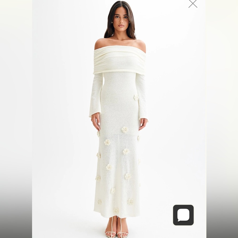 MESHKI DRESS kiki off shoulder knit rose maxi dress